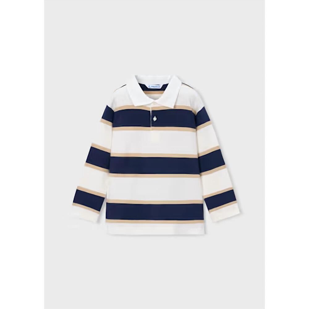NEW MAYORAL boy's striped rugby polo shirt in navy blue